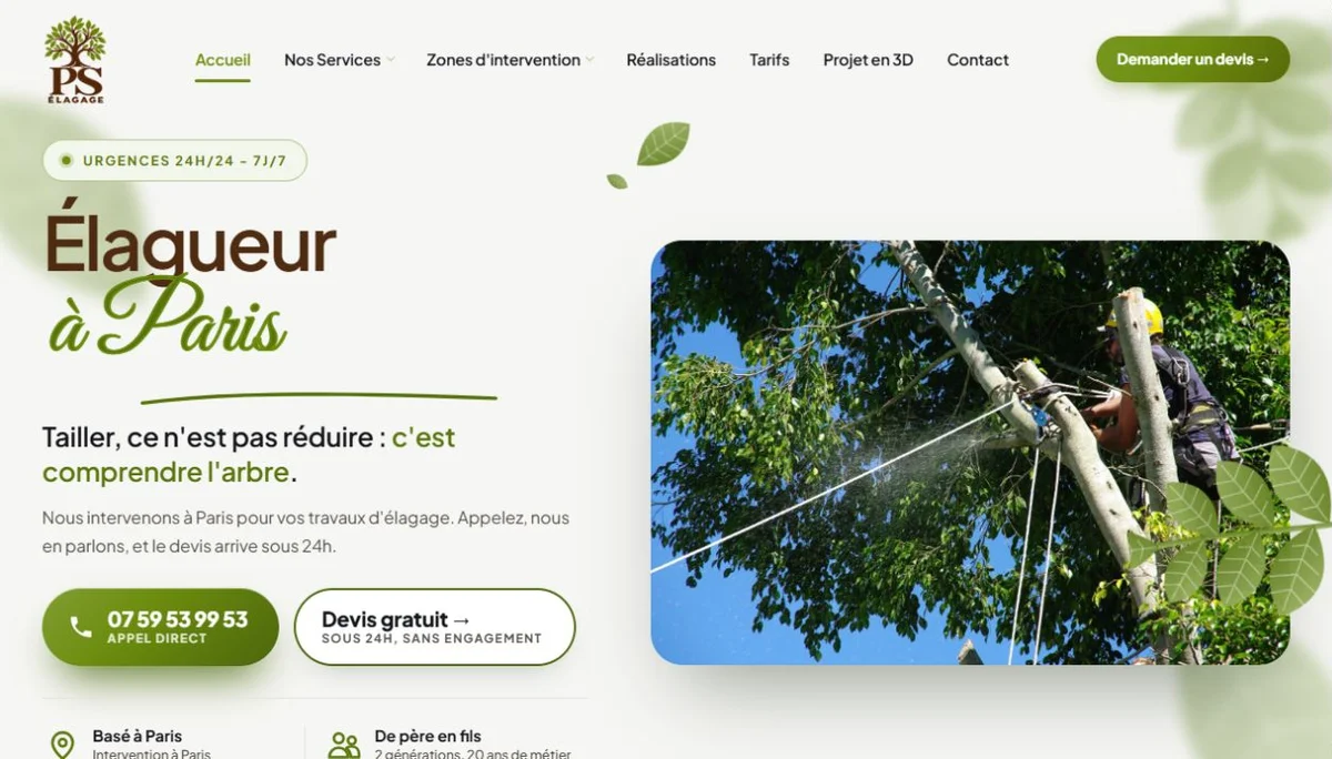 Accueil du site témoin PS Élagage